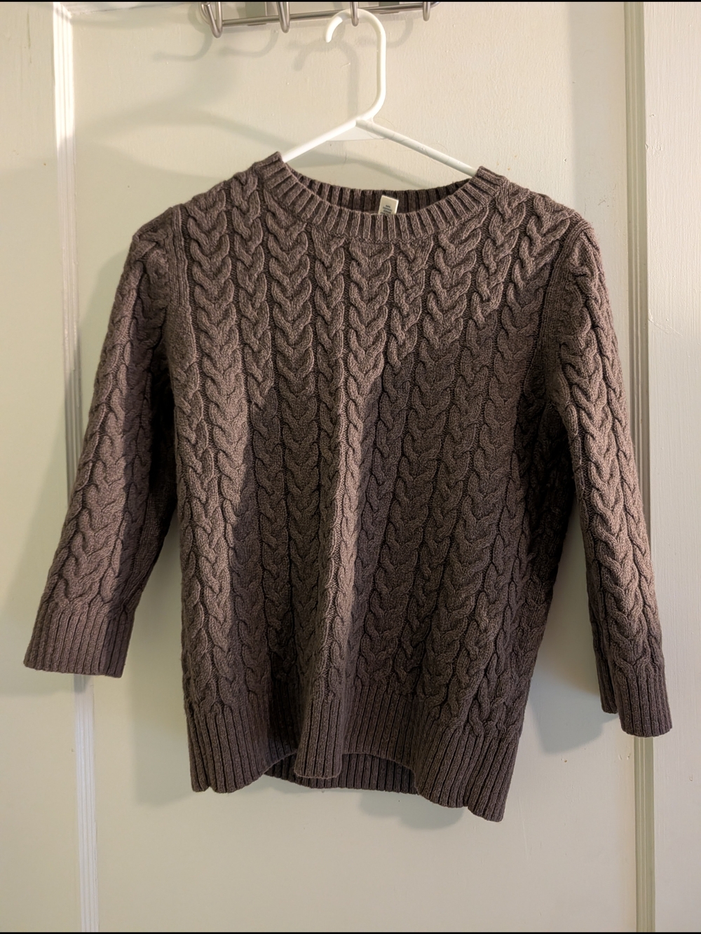 Lands' End Cable-Knit Crewneck Sweater in Taupe Gray